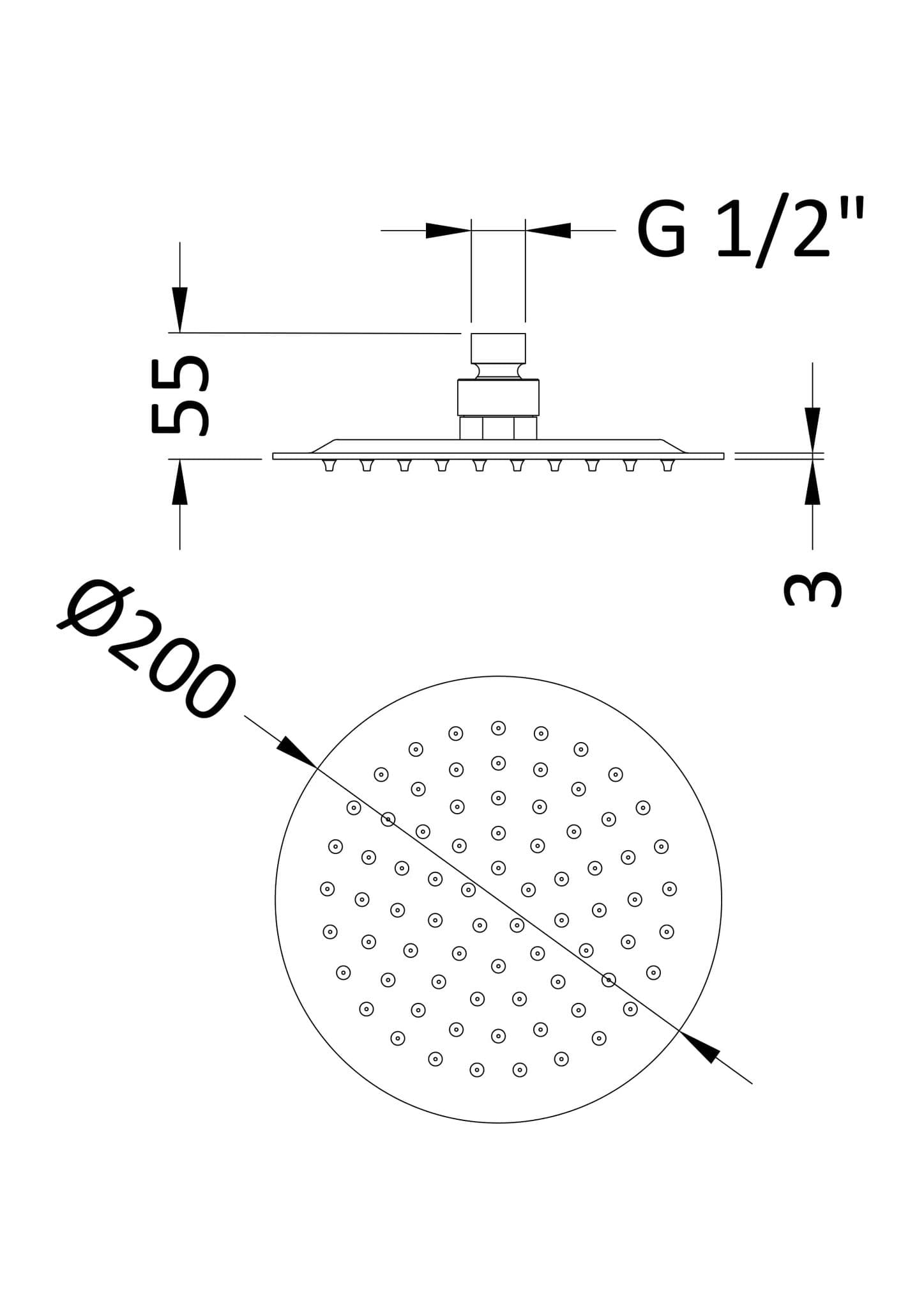 Nuie Round Fixed Shower Head | Brushed Pewter | Stainless Steel | 200mm