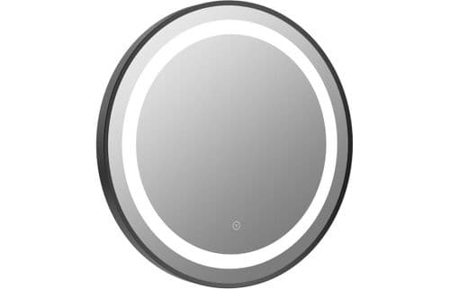 Round Mirror, 600mm, Matt Black, Front Lit, LED