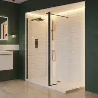 S8 Black Walk in Shower Glass with Black Flipper Panel, Various Sizes