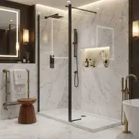 S8 Black Walk in Shower Glass with Black Flipper Panel, Various Sizes