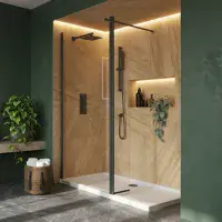 S8 Black Walk in Shower Glass with Black Flipper Panel, Various Sizes