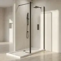 S8 Black Walk in Shower Glass with Black Flipper Panel, Various Sizes