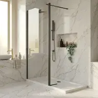 S8 Black Walk in Shower Glass with Black Flipper Panel, Various Sizes