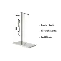 S8 Black Walk in Shower Glass with Black Flipper Panel, Various Sizes