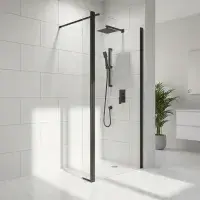 S8 Black Walk in Shower Glass with Black Flipper Panel, Various Sizes