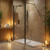 S8 Black Walk in Shower Glass with Black Flipper Panel, Various Sizes