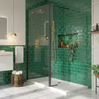 S8 Black Walk in Shower Glass with Black Flipper Panel, Various Sizes