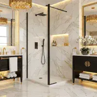 S8 Black Walk in Shower Glass with Black Flipper Panel, Various Sizes