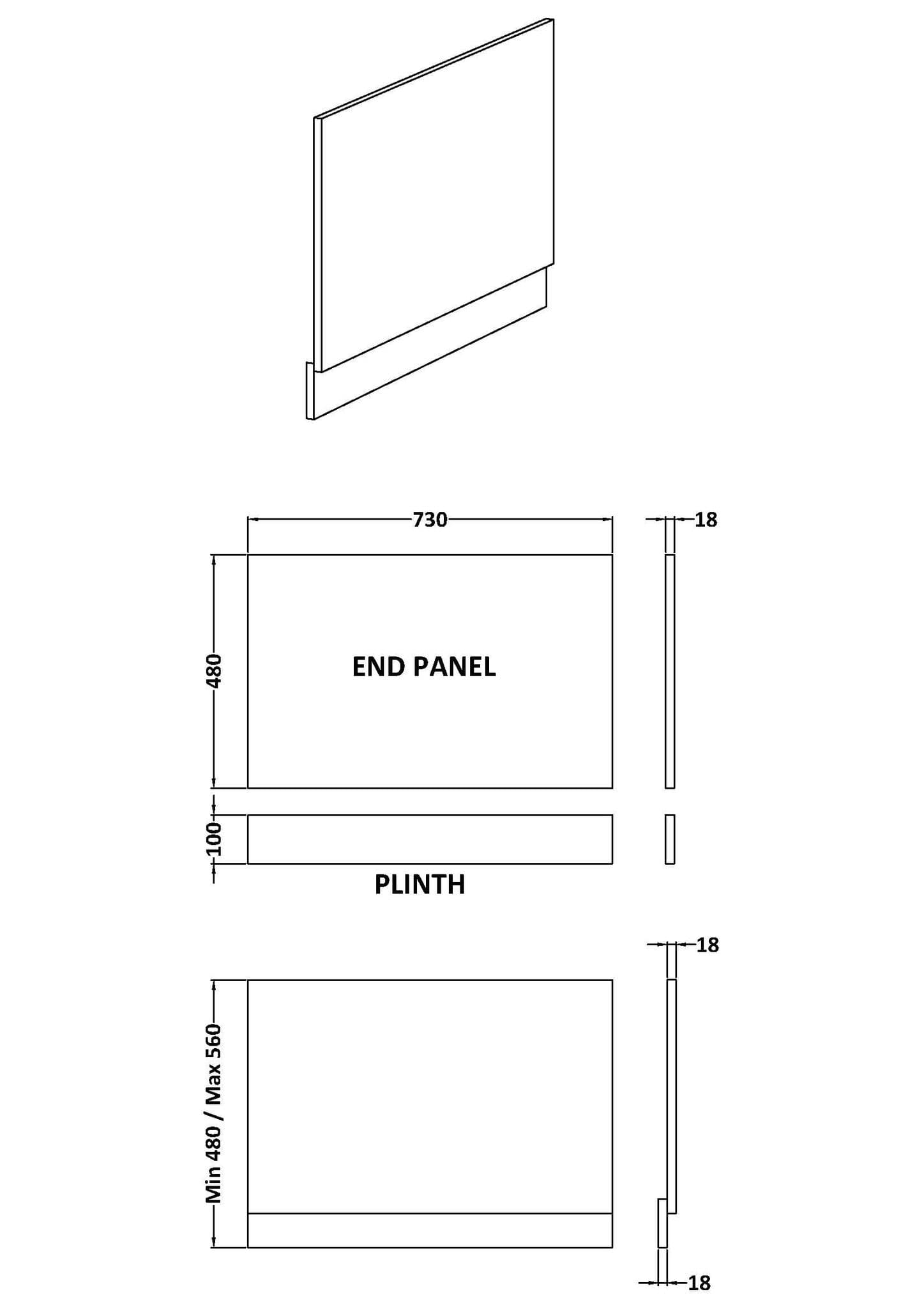 Nuie End Bath Panel With Plinth | Satin Grey | Mfc | 750mm