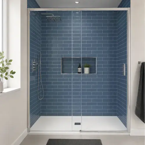 SatinPanel 1000mm x 2400mm Blue Metro Tile Cutline PVC Wall Panel