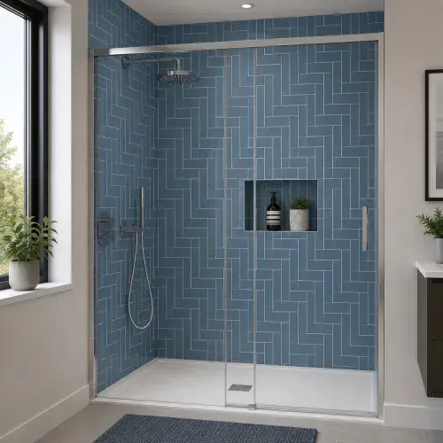SatinPanel 1000mm x 2400mm Blue Vertical Cutline PVC Wall Panel