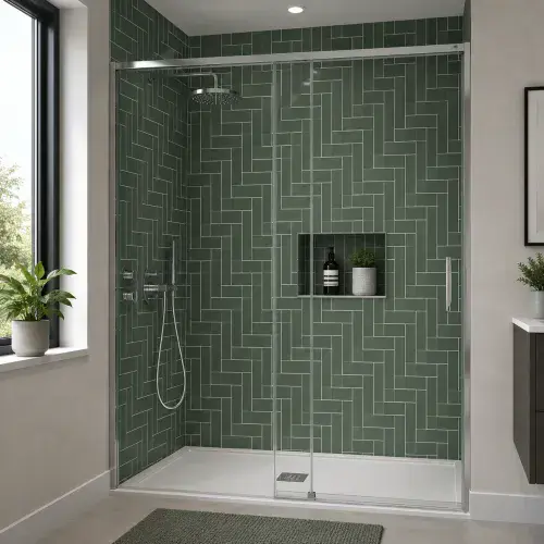 SatinPanel 1000mm x 2400mm Satin Green Vertical Cutline PVC Wall Panel