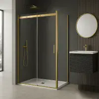 Saturn Brushed Brass 1200mm Sliding Shower Door, Frameless design with Optional Side Panel