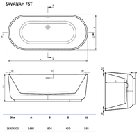 Savannah 1680 x 800mm Freestanding Double-Ended Bath - White