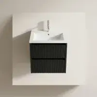 Selinus 500mm Matt Black Fluted Wall Hung Vanity Unit & Basin