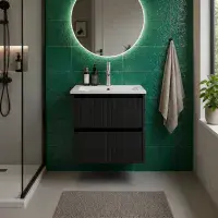 Selinus 500mm Matt Black Fluted Wall Hung Vanity Unit & Basin