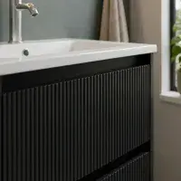 Selinus 500mm Matt Black Fluted Wall Hung Vanity Unit & Basin