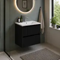 Selinus 500mm Matt Black Fluted Wall Hung Vanity Unit & Basin