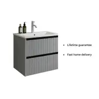 Selinus 500mm Matt Grey Fluted Wall Hung Vanity Unit & Basin