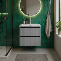 Selinus 500mm Matt Grey Fluted Wall Hung Vanity Unit & Basin