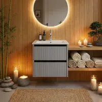 Selinus 500mm Matt Grey Fluted Wall Hung Vanity Unit & Basin