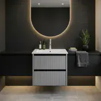 Selinus 500mm Matt Grey Fluted Wall Hung Vanity Unit & Basin