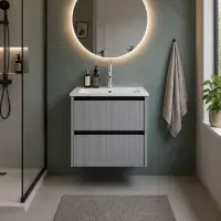 Selinus 500mm Matt Grey Fluted Wall Hung Vanity Unit & Basin
