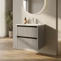 Selinus 500mm Matt Grey Fluted Wall Hung Vanity Unit & Basin
