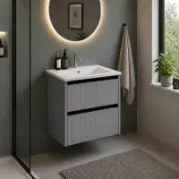 Selinus 500mm Matt Grey Fluted Wall Hung Vanity Unit & Basin
