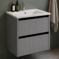 Selinus 500mm Matt Grey Fluted Wall Hung Vanity Unit & Basin