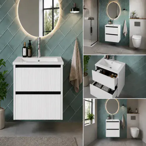 Selinus 500mm Matt White Fluted Wall Hung Vanity Unit & Basin
