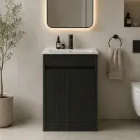 Selinus 600mm Matt Black Fluted Floorstanding Vanity Unit & Basin