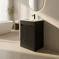 Selinus 600mm Matt Black Fluted Floorstanding Vanity Unit & Basin