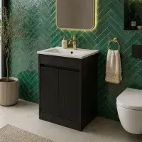 Selinus 600mm Matt Black Fluted Floorstanding Vanity Unit & Basin