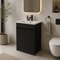 Selinus 600mm Matt Black Fluted Floorstanding Vanity Unit & Basin
