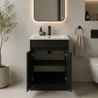 Selinus 600mm Matt Black Fluted Floorstanding Vanity Unit & Basin