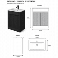 Selinus 600mm Matt Black Fluted Floorstanding Vanity Unit & Basin