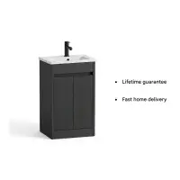 Selinus 600mm Matt Black Fluted Floorstanding Vanity Unit & Basin