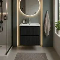 Selinus 600mm Matt Black Fluted Wall Hung Vanity Unit & Basin