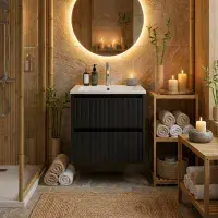 Selinus 600mm Matt Black Fluted Wall Hung Vanity Unit & Basin