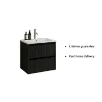 Selinus 600mm Matt Black Fluted Wall Hung Vanity Unit & Basin