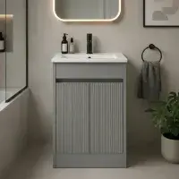 Selinus 600mm Matt Grey Fluted Floorstanding Vanity Unit & Basin