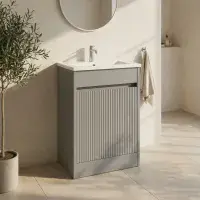 Selinus 600mm Matt Grey Fluted Floorstanding Vanity Unit & Basin
