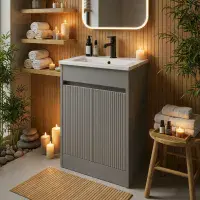 Selinus 600mm Matt Grey Fluted Floorstanding Vanity Unit & Basin