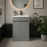 Selinus 600mm Matt Grey Fluted Floorstanding Vanity Unit & Basin