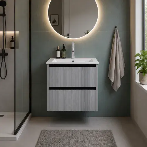 Selinus 600mm Matt Grey Fluted Wall Hung Vanity Unit & Basin