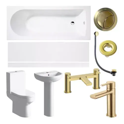 Serpens Brushed Brass Full Bathroom Pack with Taps and Waste