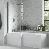 Serpens Matt Black Vanity Unit Bathroom Pack with L Shape Shower Bath and Dual Shower