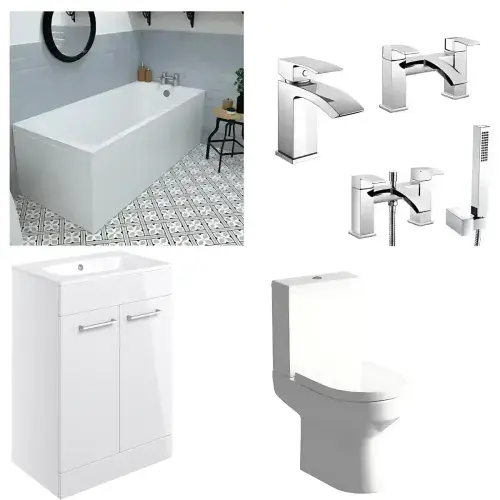 Serpens Vanity Unit, 1650x700mm Bath, Bathroom Pack with Bath Screen, Taps & Wastes