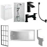 Serpens Vanity Unit Bathroom Pack with 1700x700mm Bath, Matt Black Screen and Dual Shower (1)